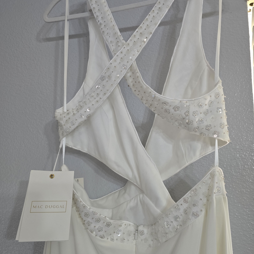 Mac Duggal Cut Out Criss Cross White Beaded Dress Size 12. Style Code 68166. Nwt - Picture 8 of 10